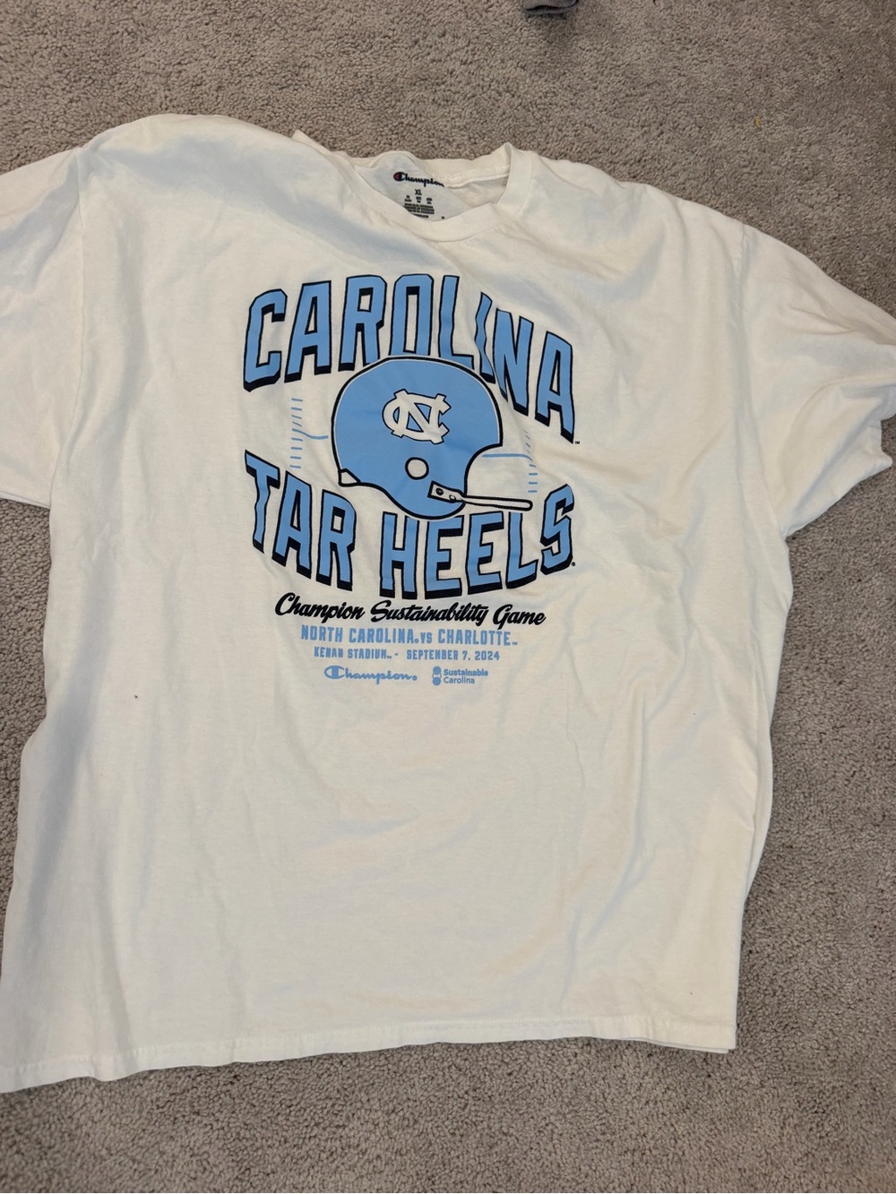 Champion White Carolina Tar Heels Graphic Tee with Carolina Blue Print